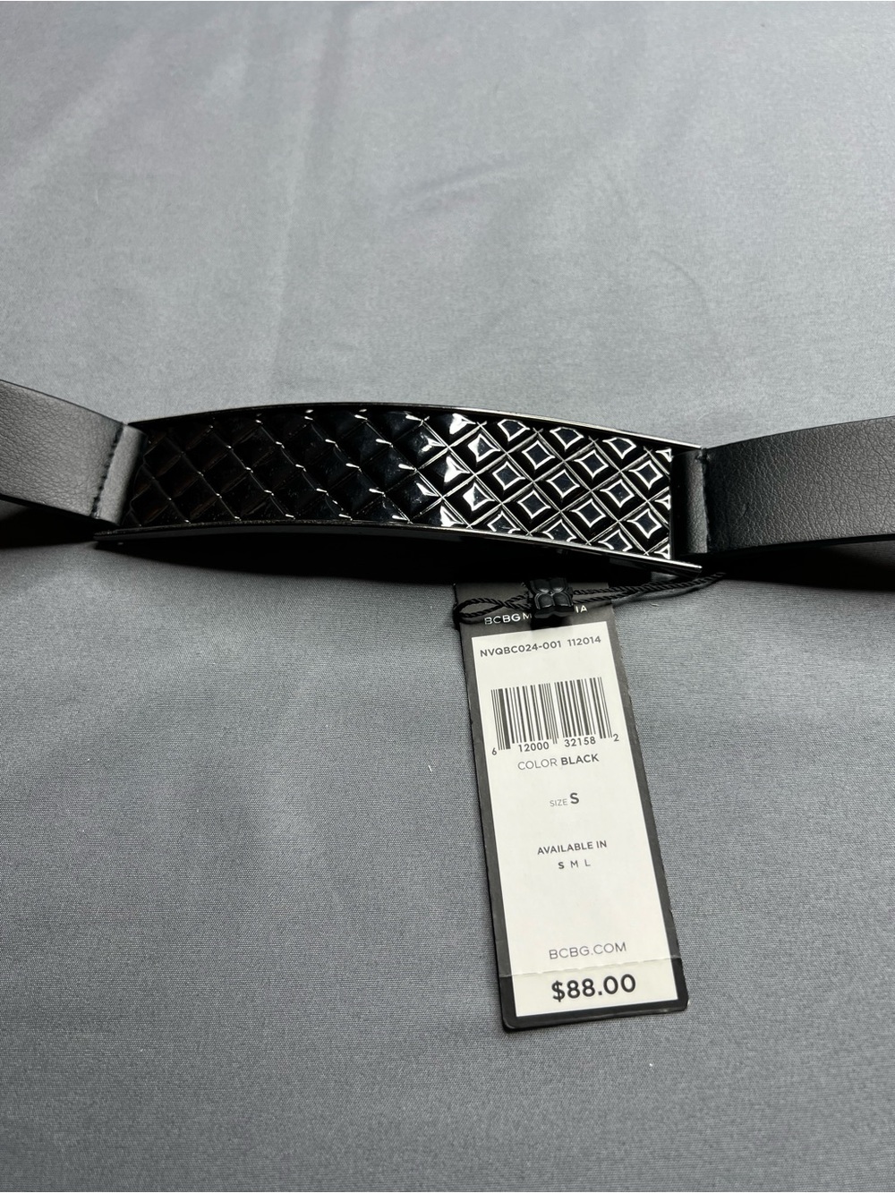 BCBGMAXAZRIA Black Wide Waist Belt Size Small NWT Metal Geometric Detail